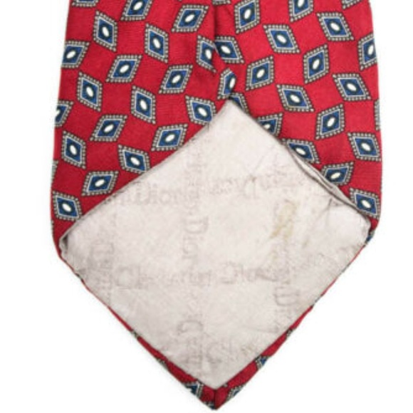 Christian Dior Red Silk Graphic Printed Neck Tie - Picture 2 of 6